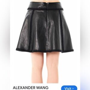 Alexander Wang Elegant Genuine Black Lambskin Leather Skirt with a furry trim -